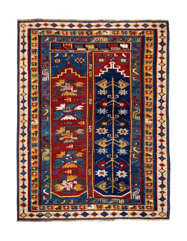 LOT.10 Antik Çift Kapılı Megri Halısı 19. Yüzyıl Sonu 127 x 170 cm