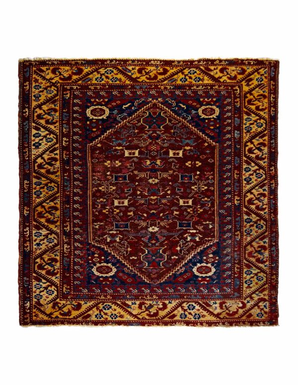LOT.101 Antik Sarı Sulu Kula Halısı 19. Yüzyıl 146 x 155 cm