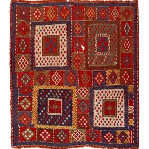 LOT.115 Antik Kafkas Verne Cicim Kilim Sofra (Parça) 19. Yüzyıl 94 x 102 cm